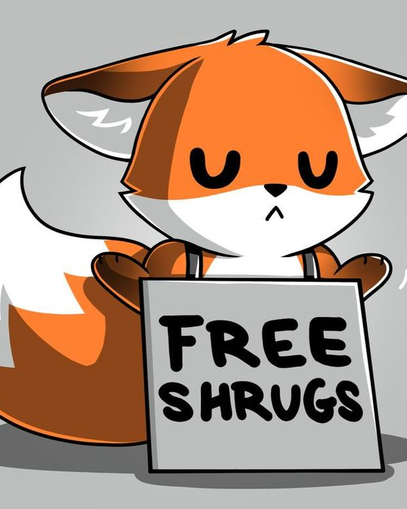A cartoon fox shrugging